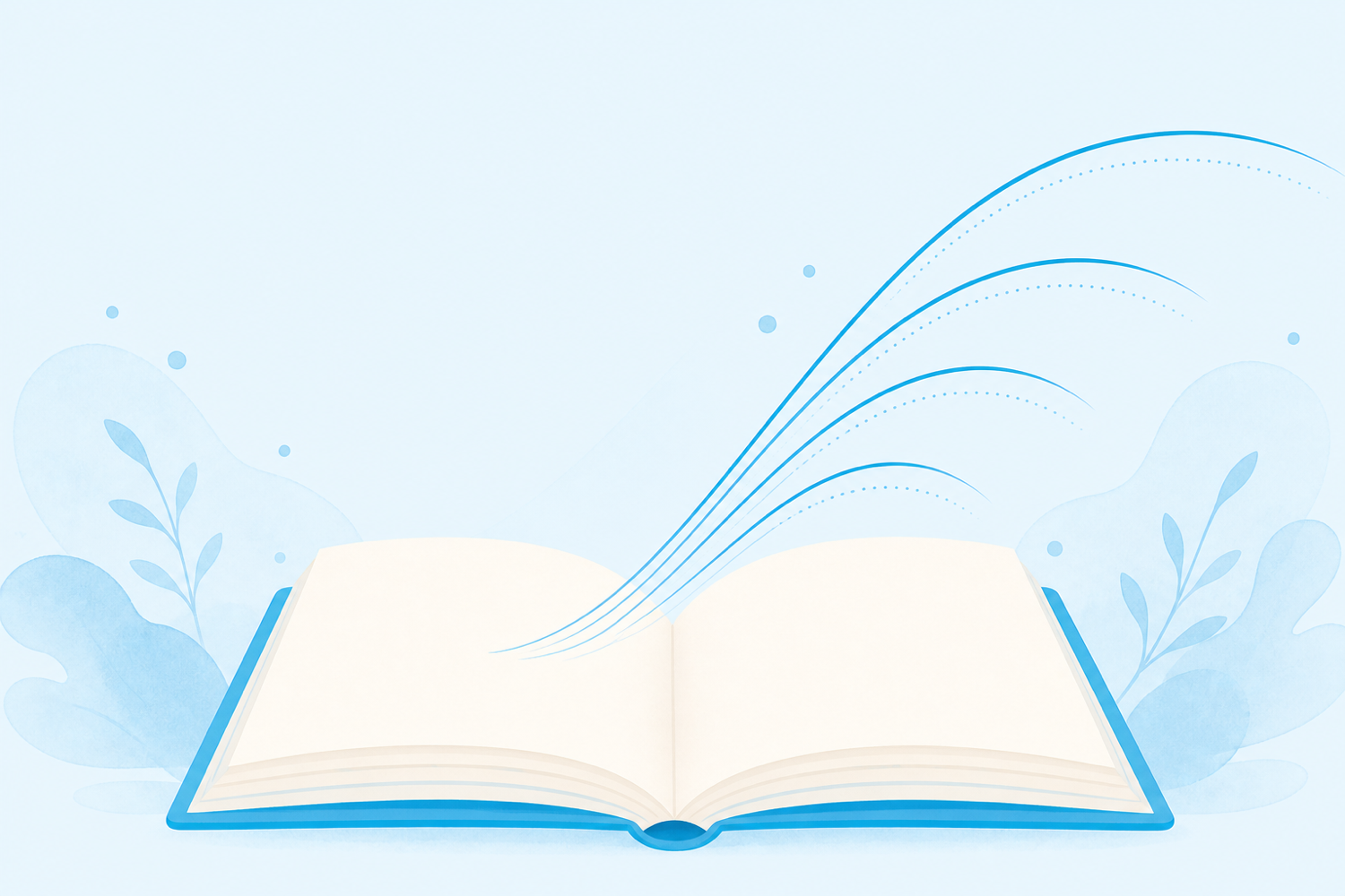 An open notebook on a soft blue background with rising arcs emerging from the pages, evoking memory retention compounding over repeated reviews