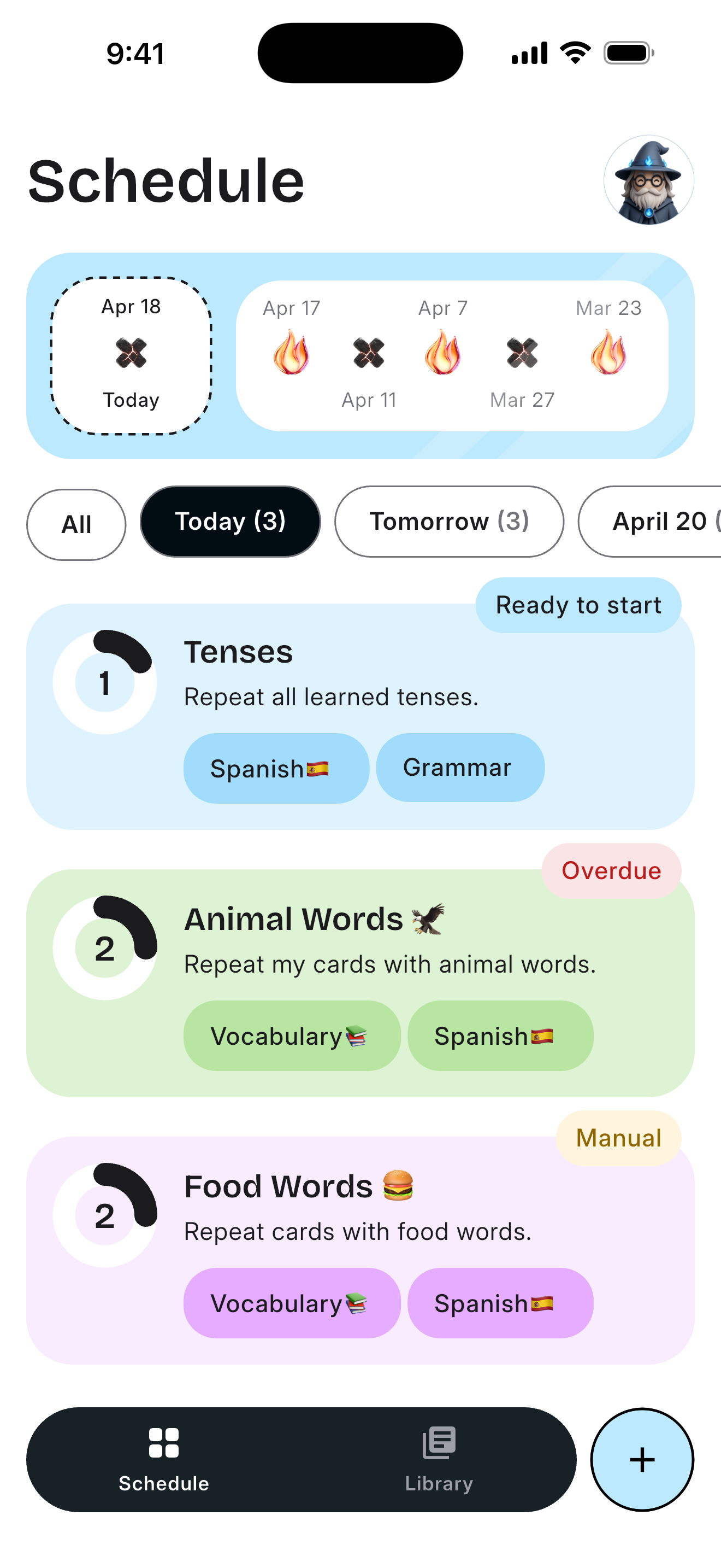 Memset spaced repetition app — daily review schedule on iOS