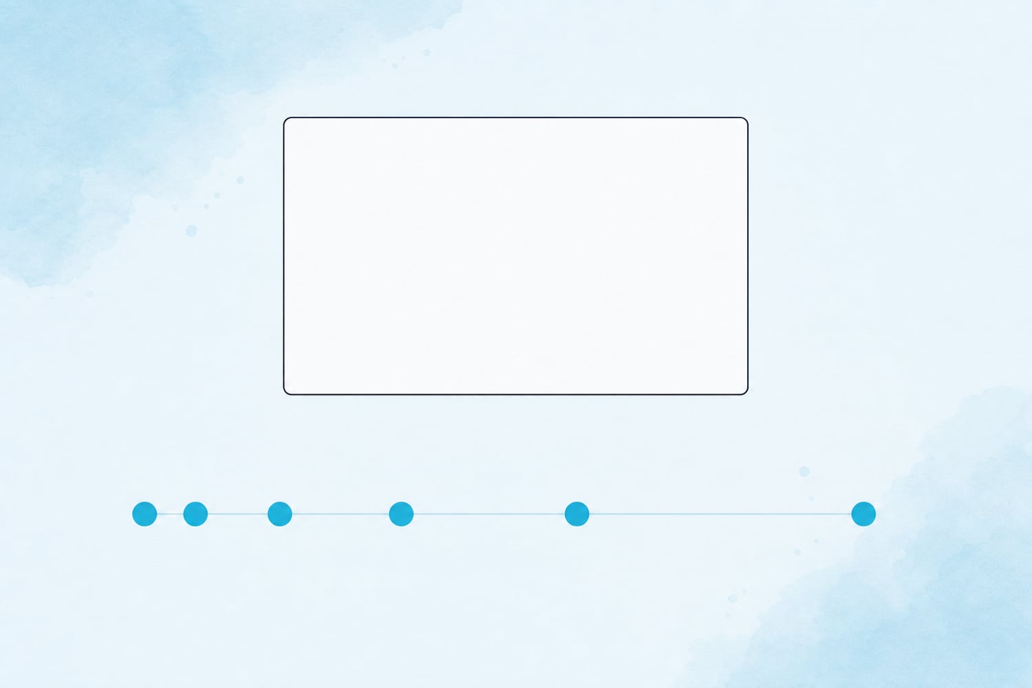 A flat editorial illustration of a single card on a soft blue desk with three review marks beneath it spaced at growing distances, each gap wider than the last